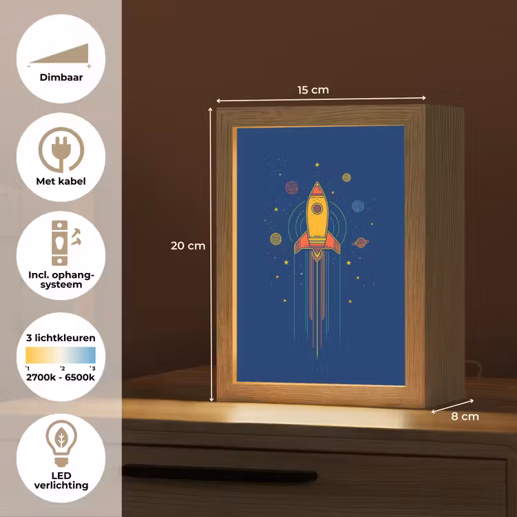 Raket - Blauw - Sterren Light Box met kabel klein -USP_NL