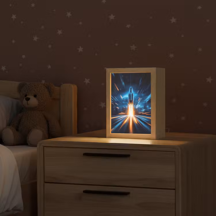 Raket - Ruimte - Blauw - Licht Light Box met kabel klein -sfeer1_kind