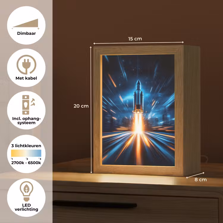 Raket - Ruimte - Blauw - Licht Light Box met kabel klein -USP_NL