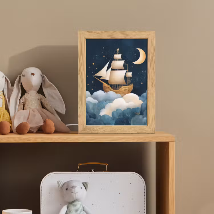 Zeilschip - Sterrenhemel - Wolken - Blauw Light Box met kabel klein -sfeer2_kind