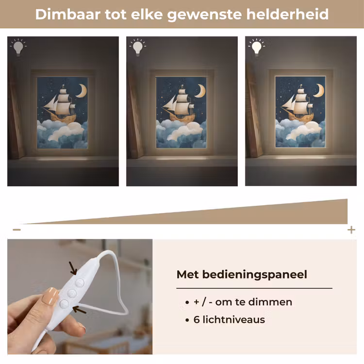 Zeilschip - Sterrenhemel - Wolken - Blauw Light Box met kabel klein -USP_dimbaarNL