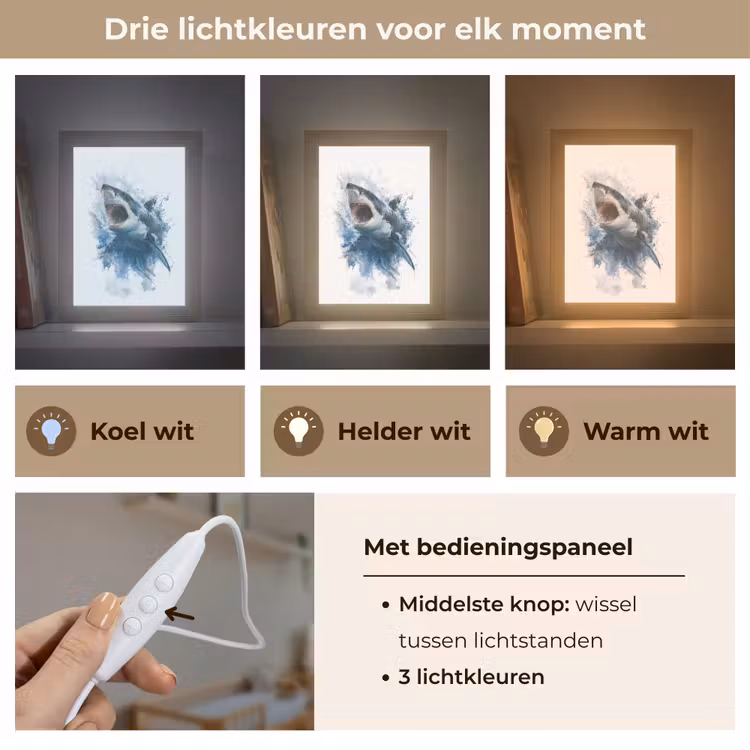 Haai - Blauw - Water Light Box met kabel klein -USP_lichtkleurNL