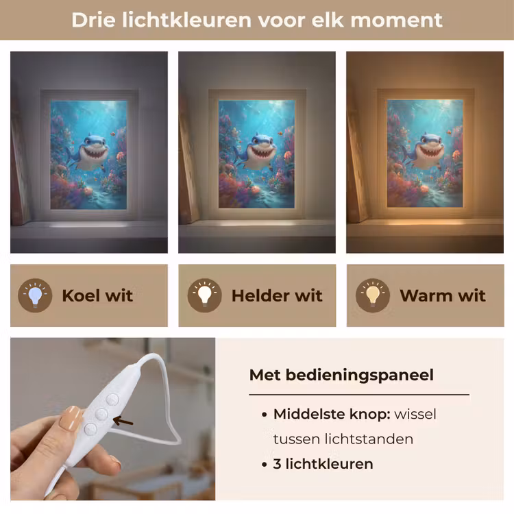Haai - Onderwaterwereld - Oceaan Light Box met kabel klein -USP_lichtkleurNL