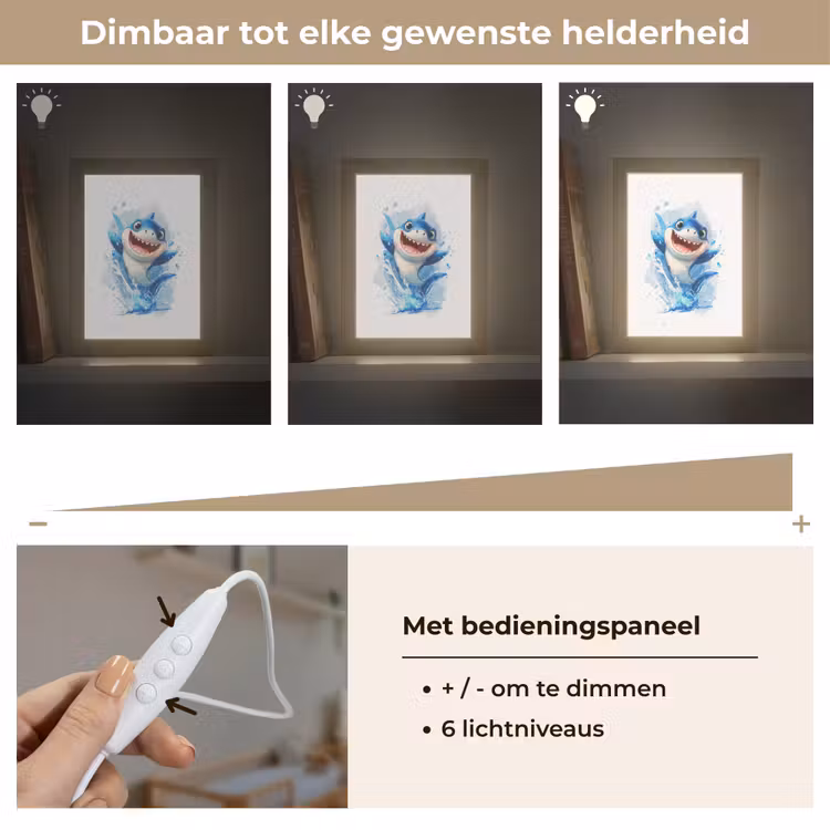 Haai - Water - Blauw Light Box met kabel klein -USP_dimbaarNL