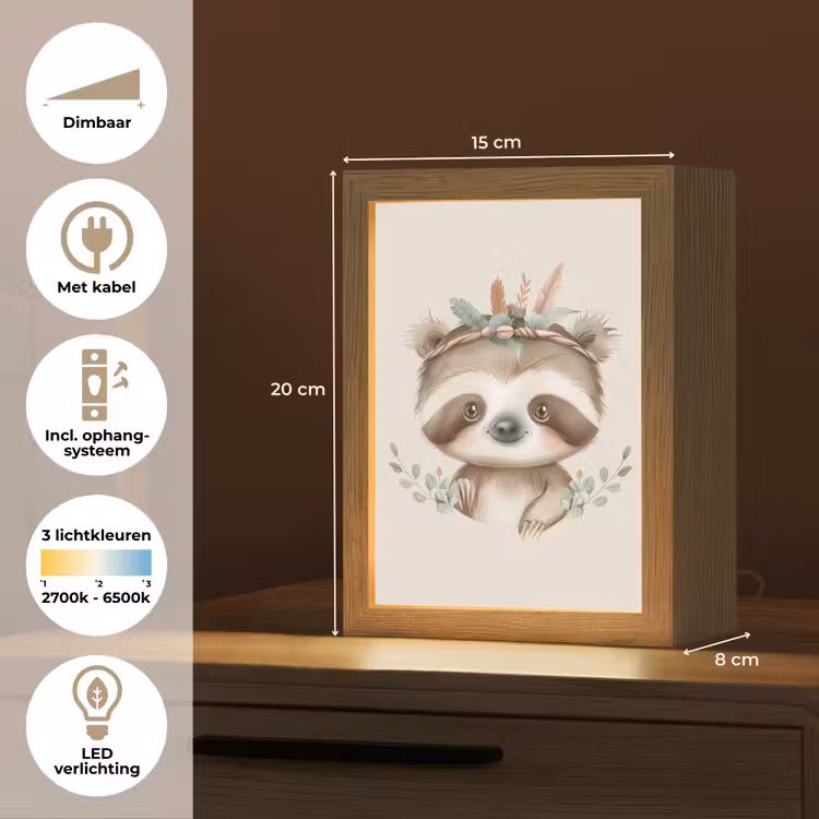 Luiaard - Dieren - Bohemian - Boho Light Box met kabel klein -USP_NL
