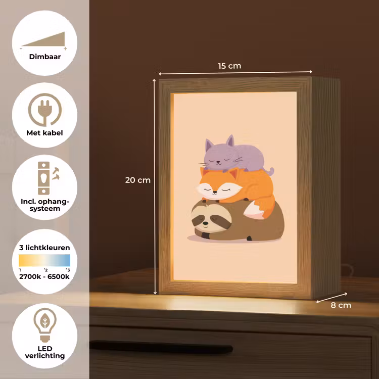 Luiaard - Vos - Kat - Slaperig Light Box met kabel klein -USP_NL