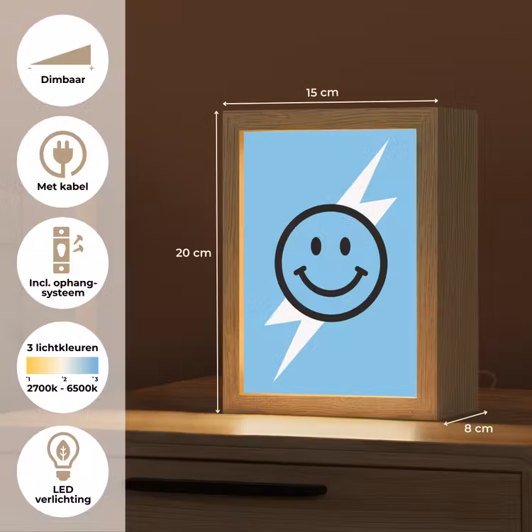 Smiley - Blauw - Bliksem Light Box met kabel (Kinderlampje) klein -USP_NL