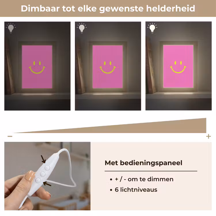Smiley - Vrolijk - Roze Light Box met kabel (Kinderlampje) klein -USP_dimbaarNL
