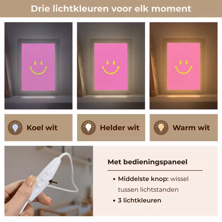Smiley - Vrolijk - Roze Light Box met kabel (Kinderlampje) klein -USP_lichtkleurNL