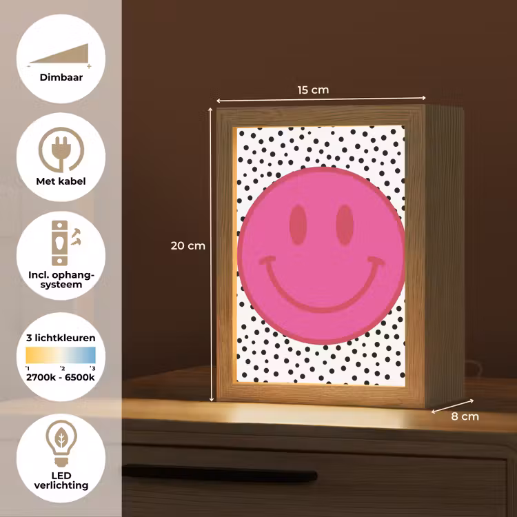 Smiley - Roze - Stippen Light Box met kabel (Kinderlampje) klein -USP_NL