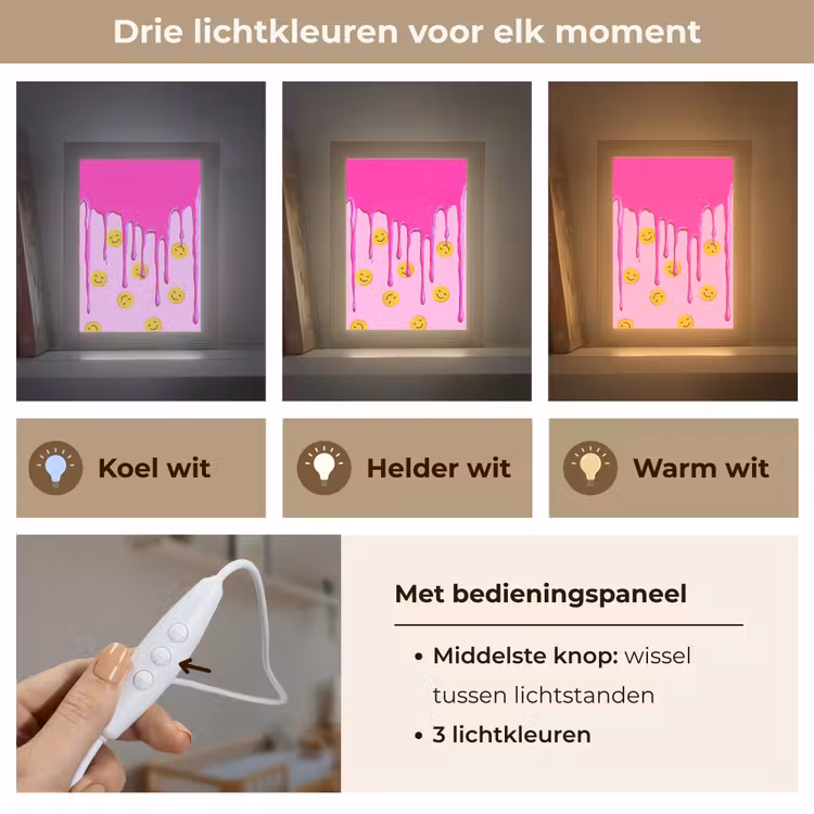 Smiley - Roze - Glazuur Light Box met kabel klein -USP_lichtkleurNL