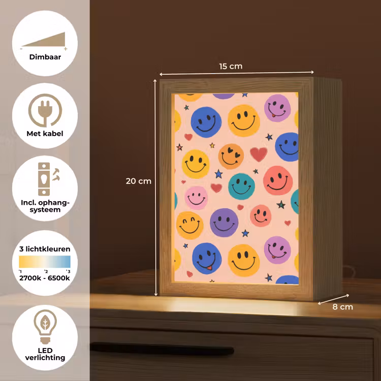 Smileys - Kleurrijk - Hartjes Light Box met kabel klein -USP_NL