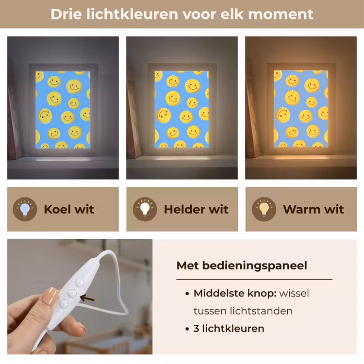 Smileys - Geel - Blauw Light Box met kabel klein -USP_lichtkleurNL