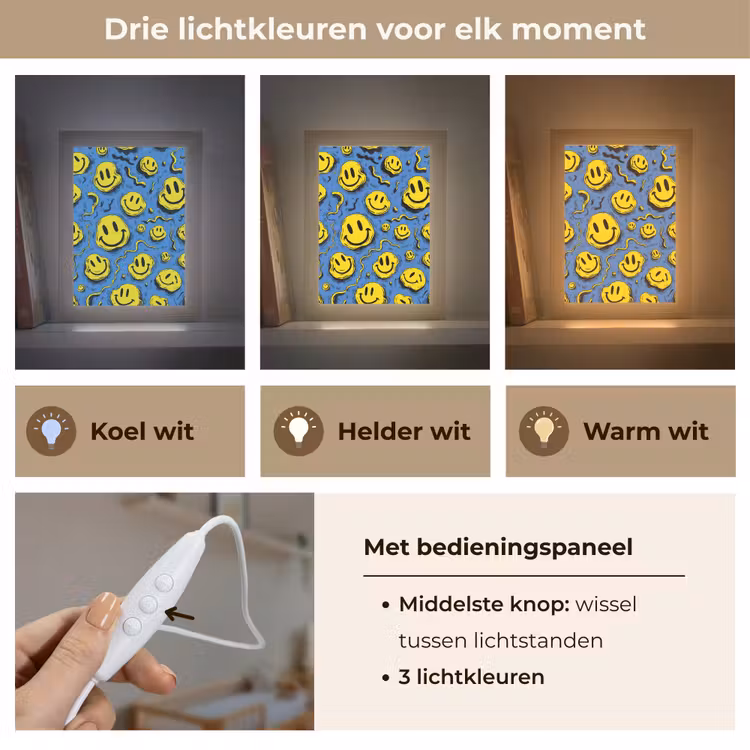 Smileys - Geel - Blauw Light Box met kabel klein -USP_lichtkleurNL