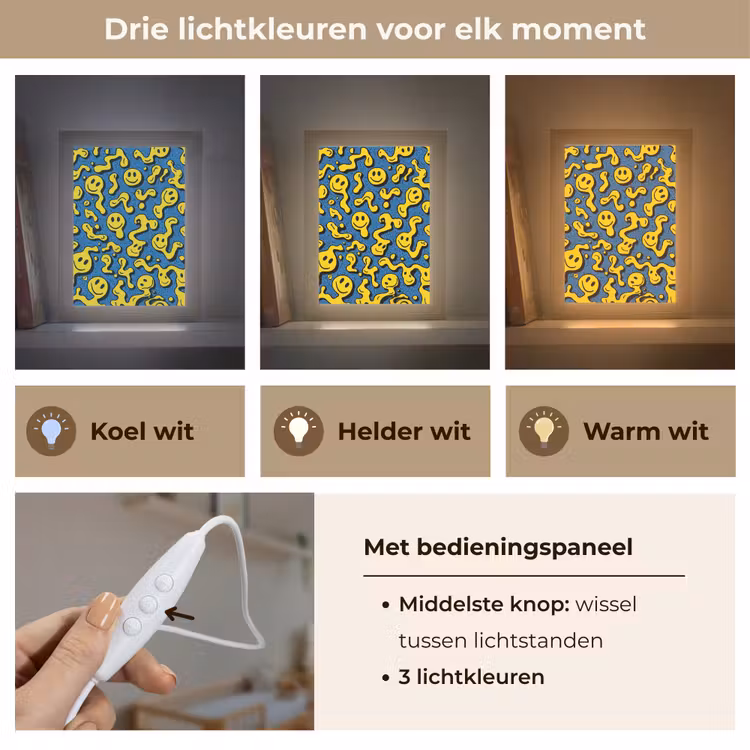 Smileys - Geel - Blauw Light Box met kabel klein -USP_lichtkleurNL
