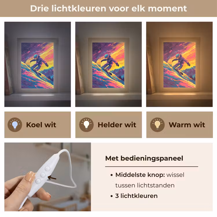Snowboarden - Sneeuw - Kleurrijk Light Box met kabel klein -USP_lichtkleurNL