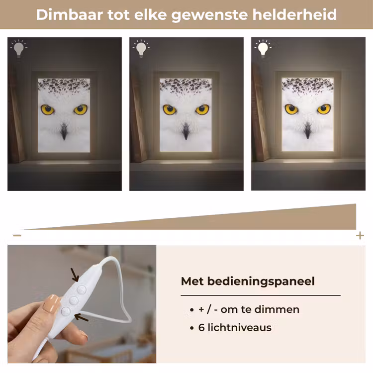 Sneeuwuil - Portret - Geel Light Box met kabel (Kinderlampje) klein -USP_dimbaarNL