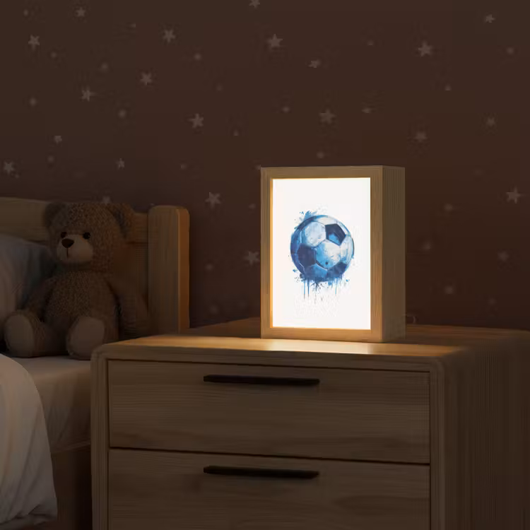Voetbal - Blauw - Inkt - Spatten Light Box met kabel klein -sfeer1_kind