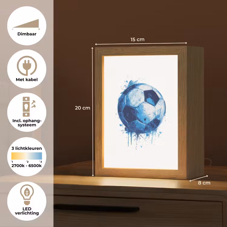 Voetbal - Blauw - Inkt - Spatten Light Box met kabel klein -USP_NL