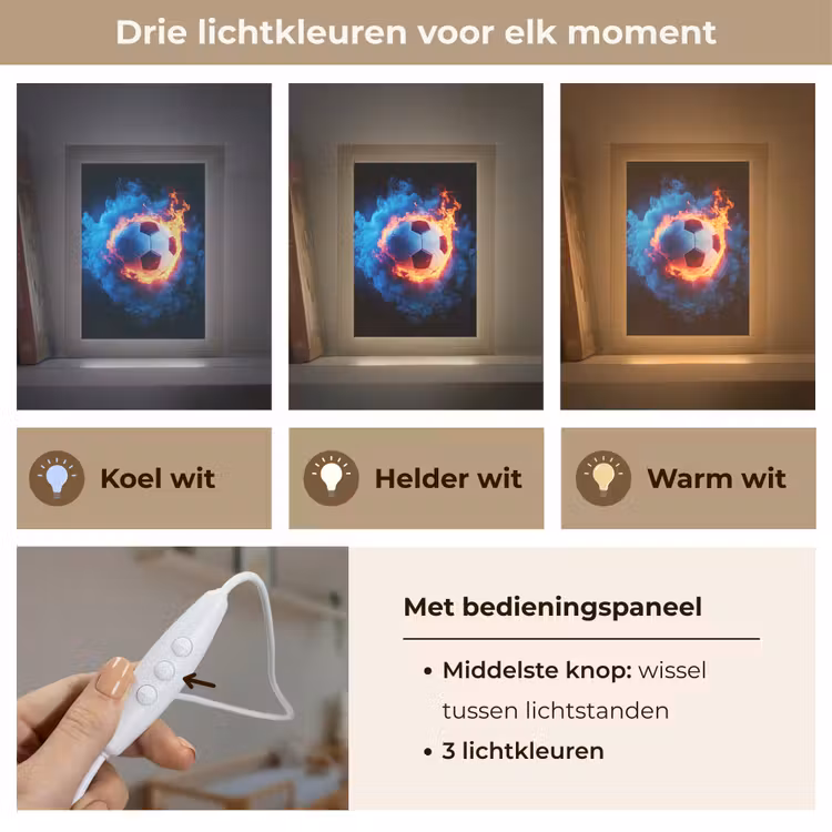 Voetbal - Vuur - IJs - Blauw Light Box met kabel klein -USP_lichtkleurNL