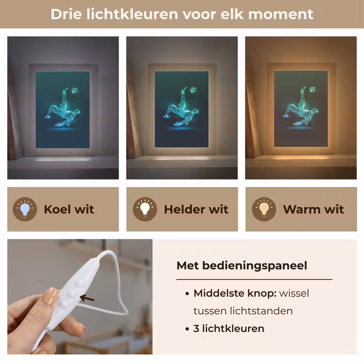 Voetbal - Voetballer - Jongen - Zwart Light Box met kabel klein -USP_lichtkleurNL