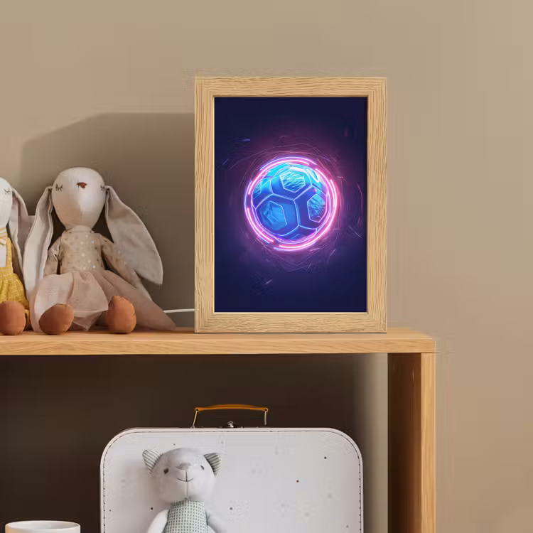 Voetbal - Sport - Blauw - Paars Light Box met kabel klein -sfeer2_kind
