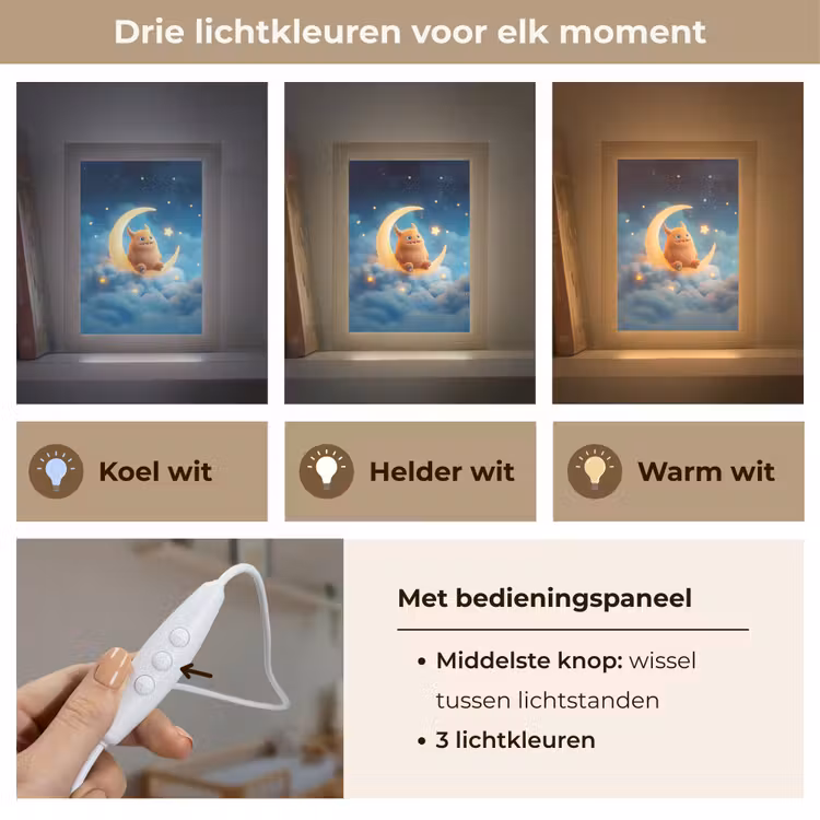 Knuffel - Monster - Maan - Wolken Light Box met kabel klein -USP_lichtkleurNL