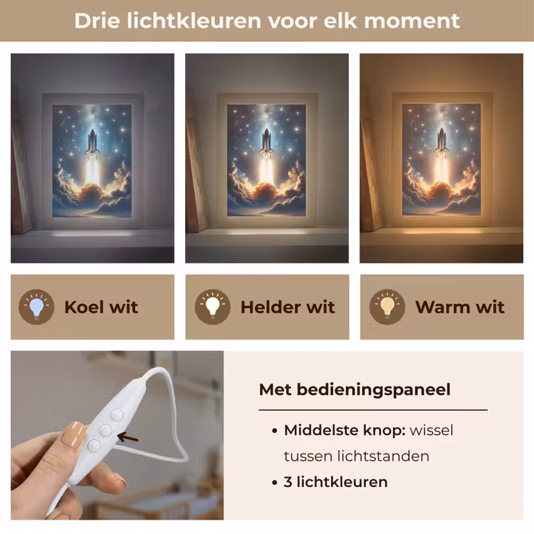 Ruimtevaart - Raket - Space - Sterren Light Box met kabel klein -USP_lichtkleurNL