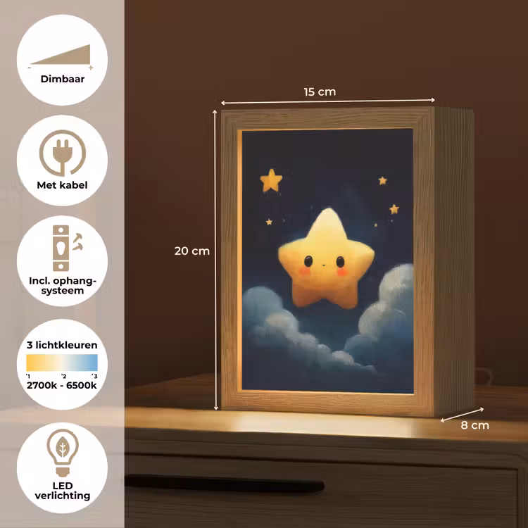 Ster - Gezichtje - Nacht - Wolken Light Box met kabel klein -USP_NL