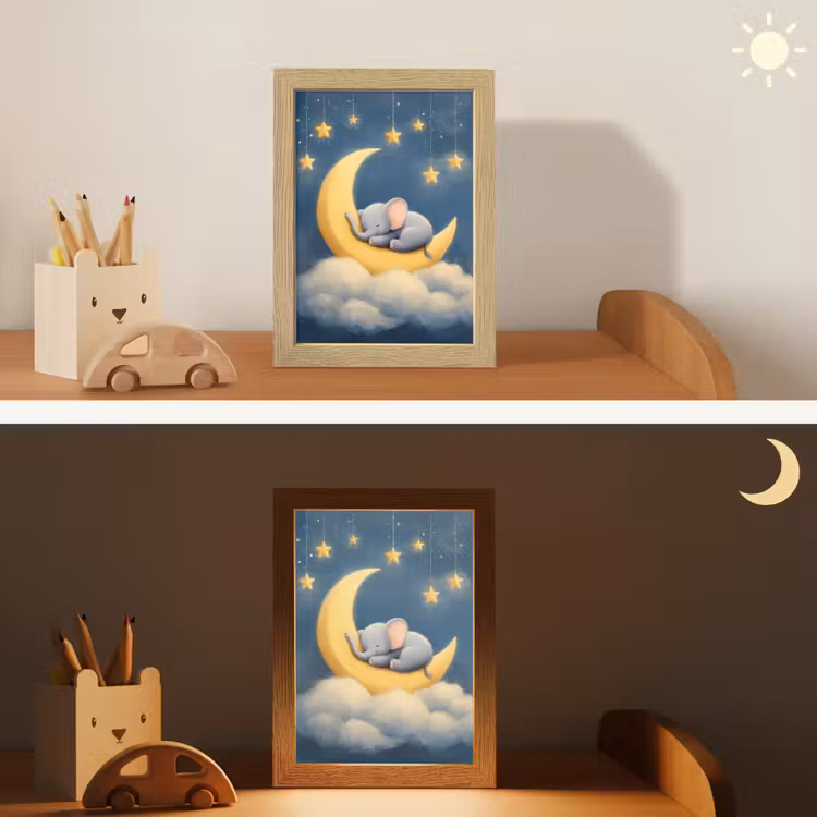 Sterren - Olifant - Maan - Wolken Light Box met kabel klein -sfeer3_kind
