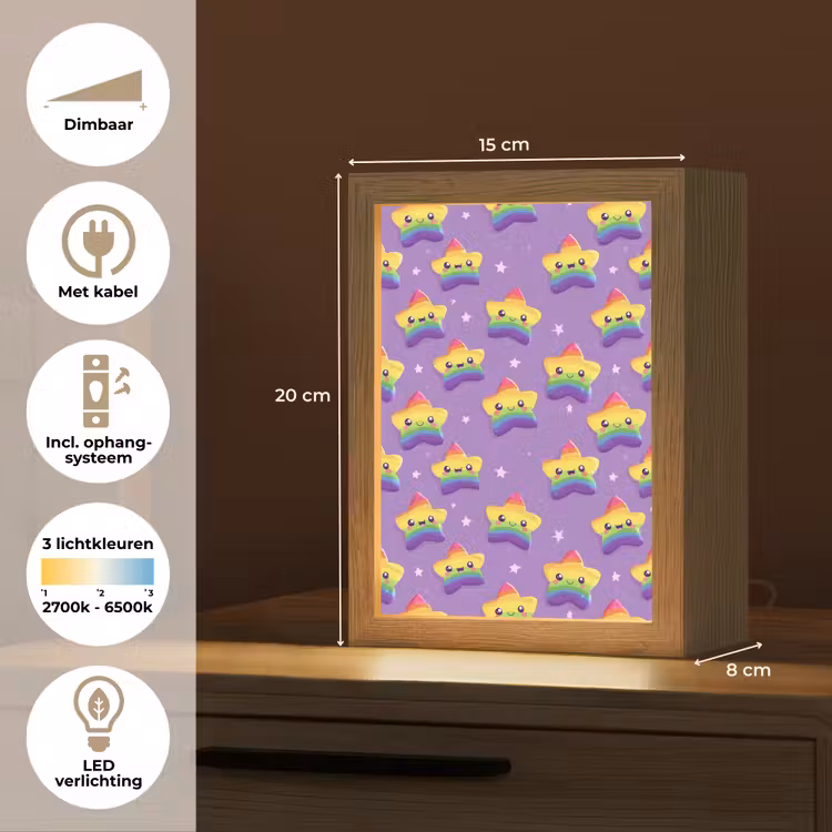 Sterren - Regenboog - Paars Light Box met kabel (Kinderlampje) klein 904 -USP_NL