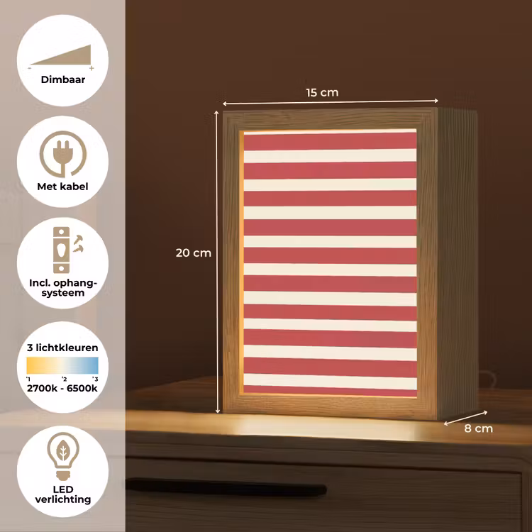 Strepen - Patroon - Rood Light Box met kabel (Kinderlampje) klein 904 -USP_NL