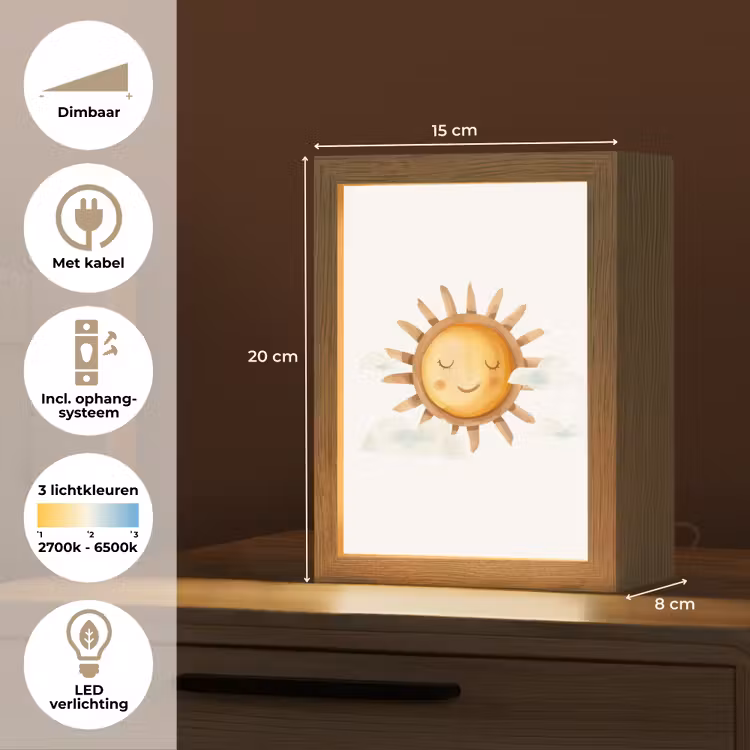 Zon - Wolken - Pastel kleuren Light Box met kabel klein -USP_NL