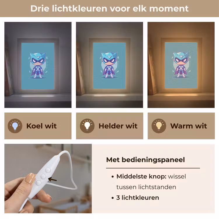 Superheld - Blauw - Jongens Light Box met kabel klein -USP_lichtkleurNL