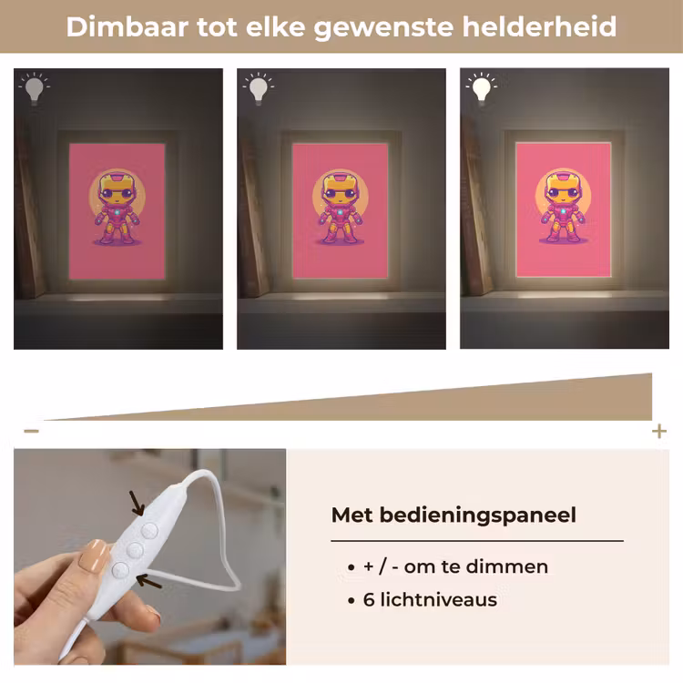 Superheld - Jongens - Rood - Paars Light Box met kabel klein -USP_dimbaarNL
