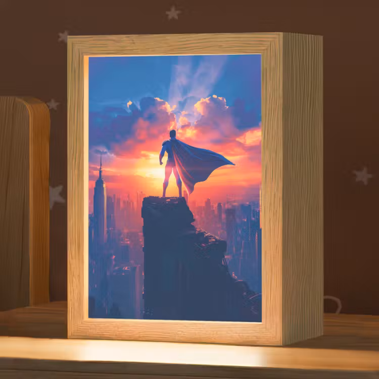 Superheld - Stad - Jongens - Kleurrijk - Zon Light Box met kabel klein -zzz_3d_website