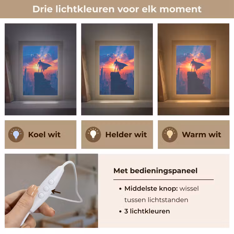 Superheld - Stad - Jongens - Kleurrijk - Zon Light Box met kabel klein -USP_lichtkleurNL