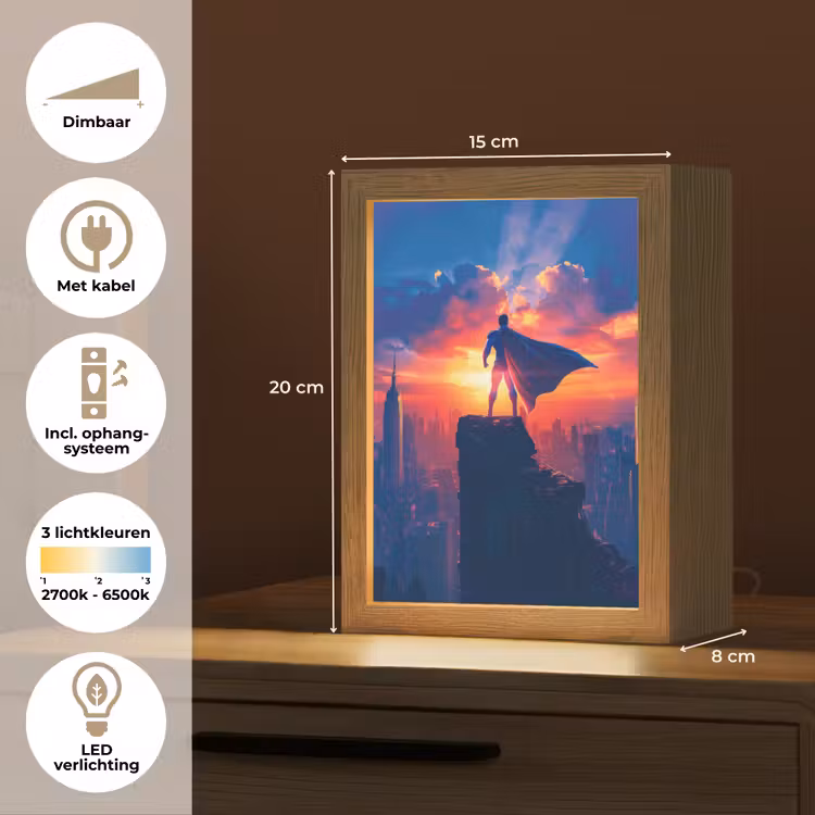 Superheld - Stad - Jongens - Kleurrijk - Zon Light Box met kabel klein -USP_NL