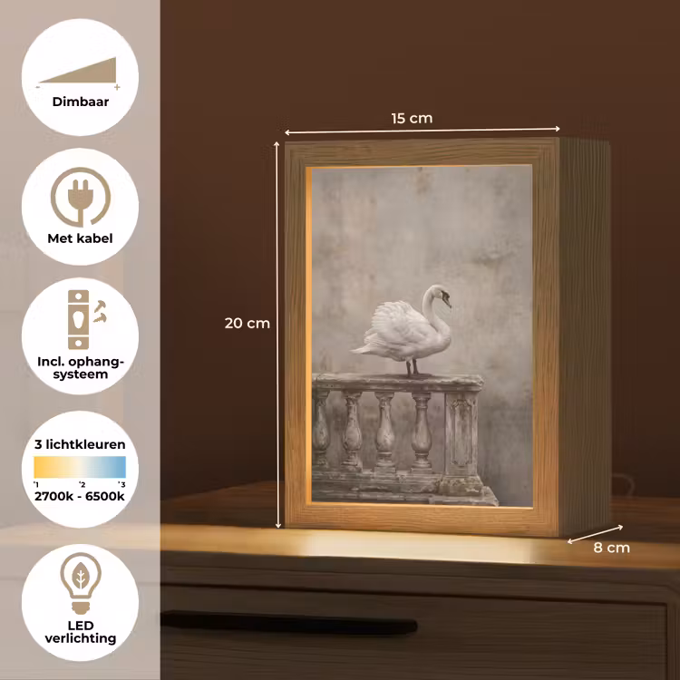 Zwaan - Elegant - Dieren - Wit Light Box met kabel (Kinderlampje) klein -USP_NL