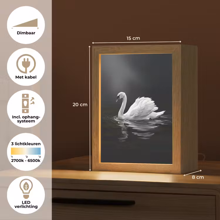 Zwaan - Water - Natuur - Realistisch - Wit Light Box met kabel (Kinderlampje) klein -USP_NL