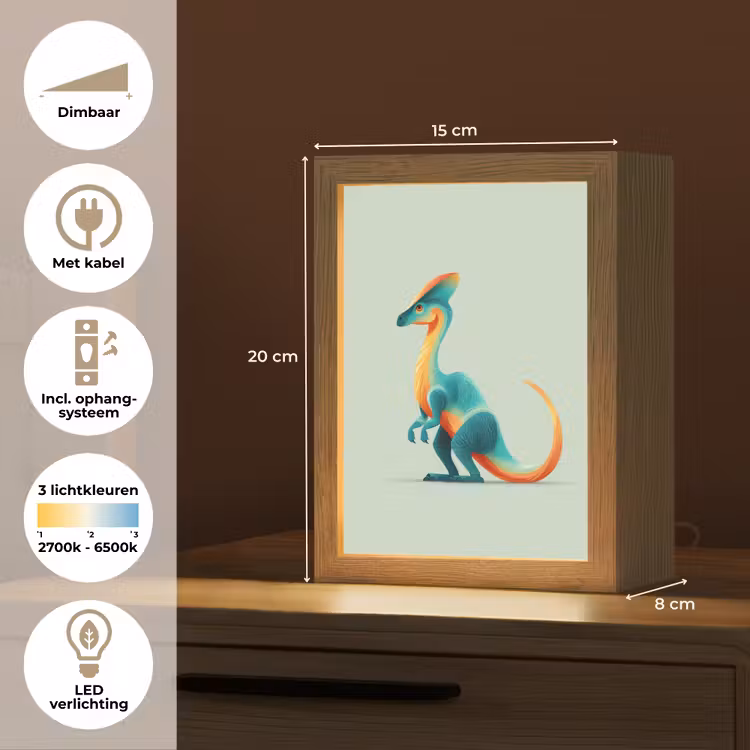 Staart - Dino - Minimalistisch - Blauw Light Box met kabel klein -USP_NL