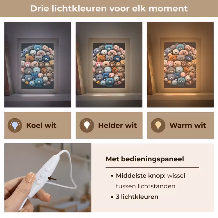 Teddybeer - Knuffel - Dieren - Meisjes - Jongens Light Box met kabel klein -USP_lichtkleurNL