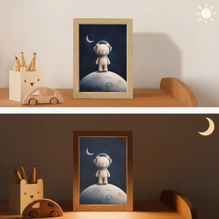 Teddybeer - Ruimtehelm - Maan - Sterren Light Box met kabel klein -sfeer3_kind