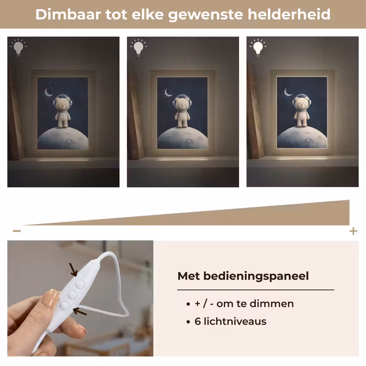 Teddybeer - Ruimtehelm - Maan - Sterren Light Box met kabel klein -USP_dimbaarNL