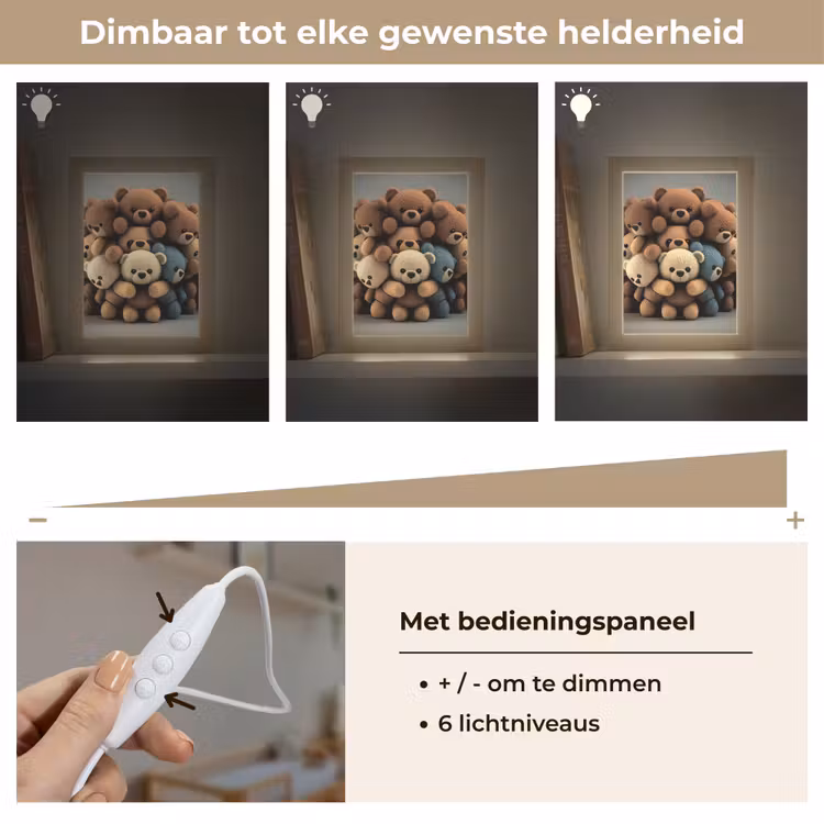 Teddybeer - Knuffel - Bruin - Design - Jongens - Meisjes Light Box met kabel klein -USP_dimbaarNL