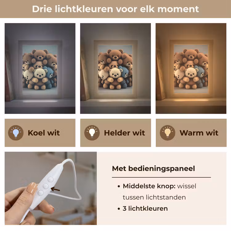Teddybeer - Knuffel - Bruin - Design - Jongens - Meisjes Light Box met kabel klein -USP_lichtkleurNL