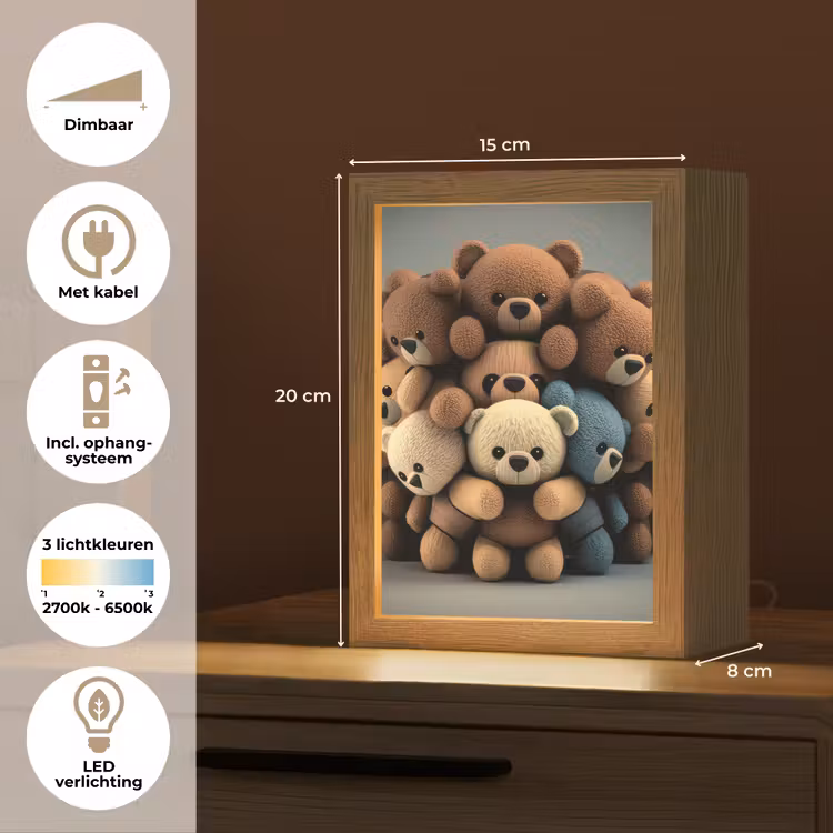Teddybeer - Knuffel - Bruin - Design - Jongens - Meisjes Light Box met kabel klein -USP_NL