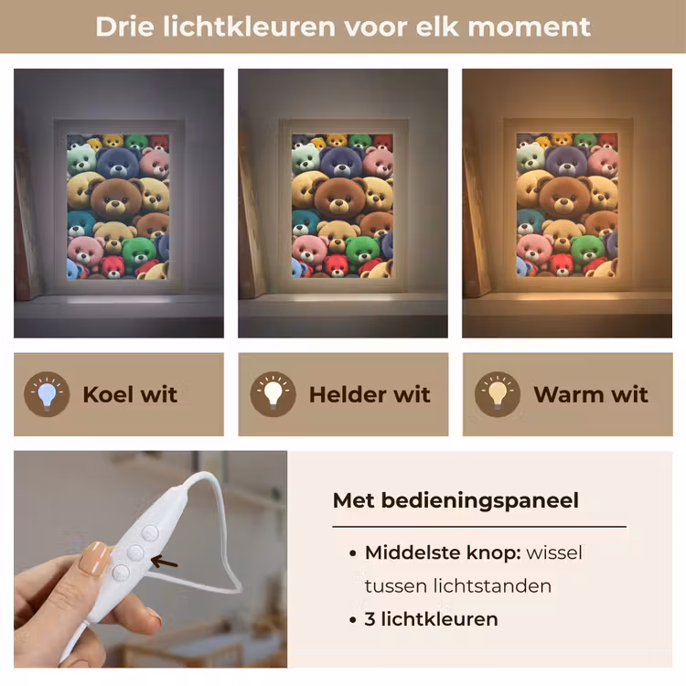 Knuffelbeer - Teddy - Design - Kids Light Box met kabel klein -USP_lichtkleurNL