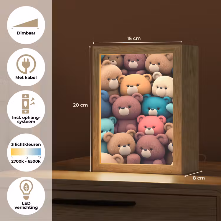 Knuffelbeer - Knuffel - Roze - Blauw - Bruin - Kind Light Box met kabel klein -USP_NL