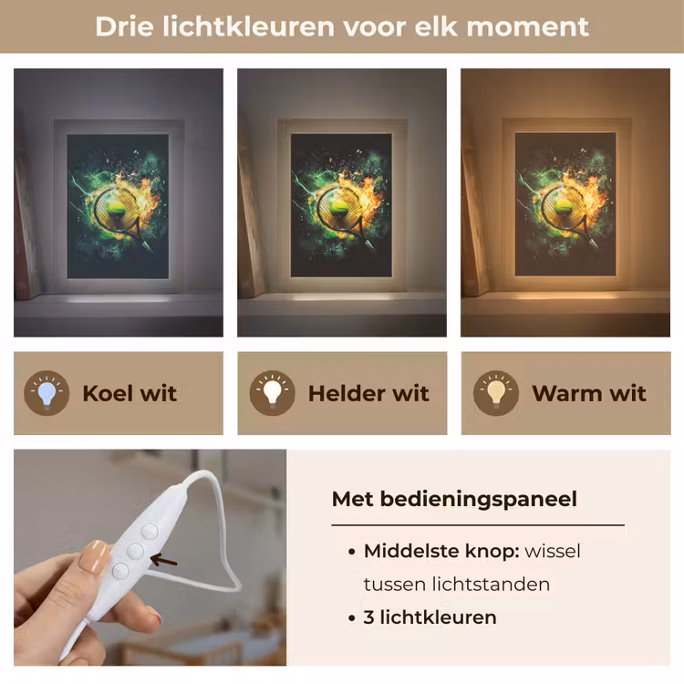 Tennis - Racket - Vuur - Groen Light Box met kabel klein -USP_lichtkleurNL